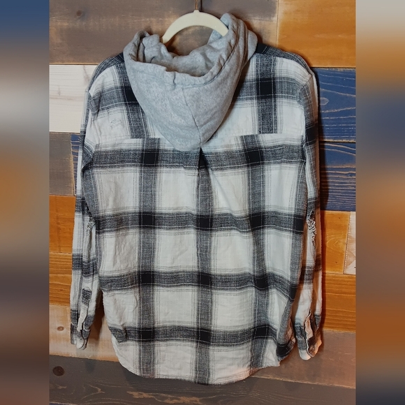 American Eagle Hoodie Flannel M White Black Grey - Picture 9 of 9
